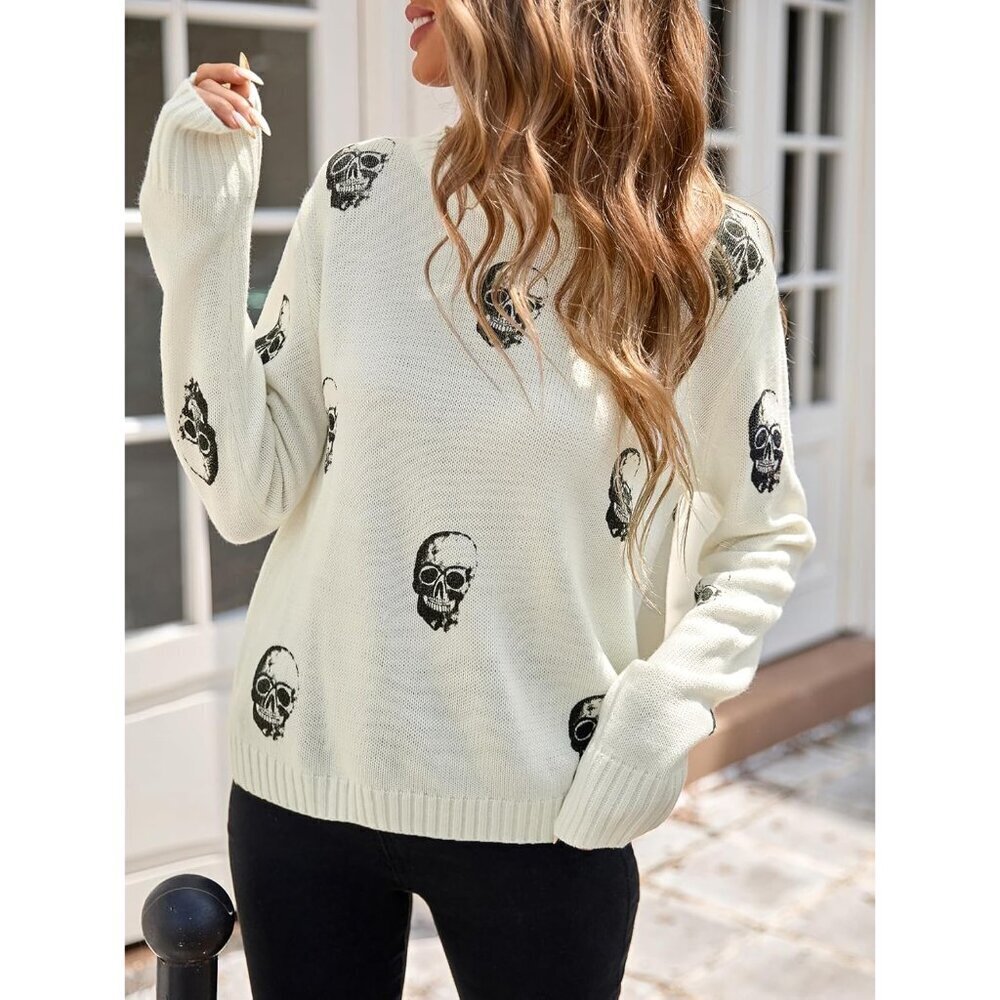 Womens Knit Sweater Acrylic Oversized Crew Neck Long Sleeve Casual Holiday - Picture 4 of 6